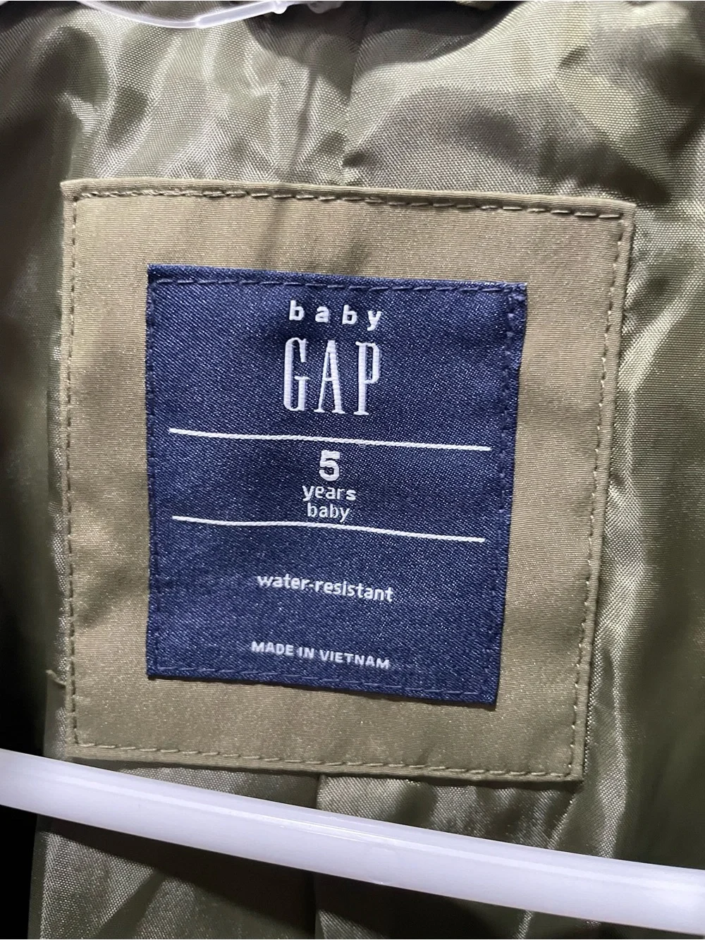 GAP Quilted Olive Green Puffer Jacket with Brown Collar